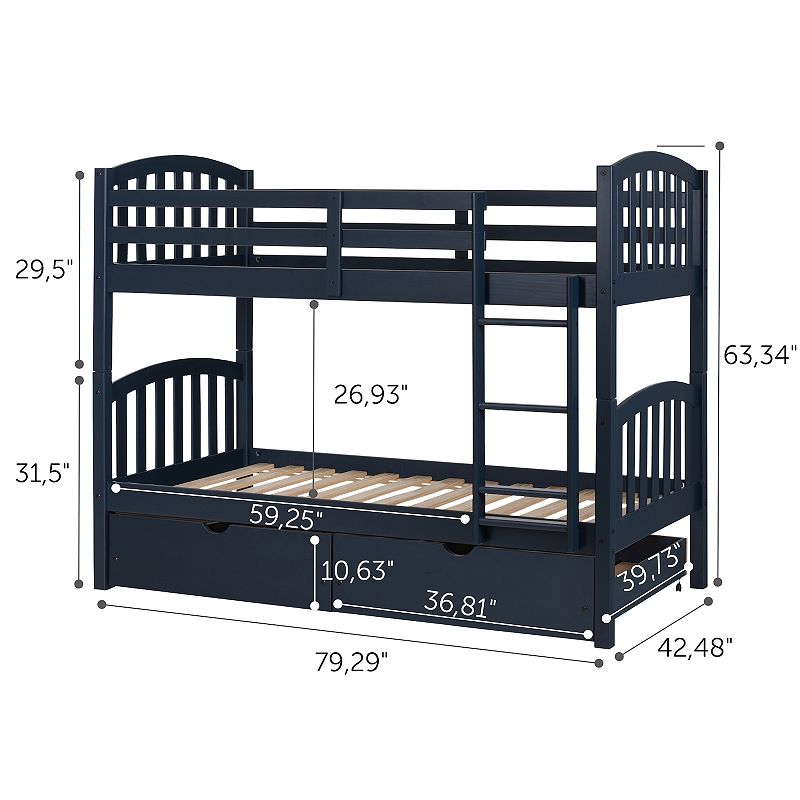 South Shore Ulysses Twin Bunk Bed and Rolling Drawers Set