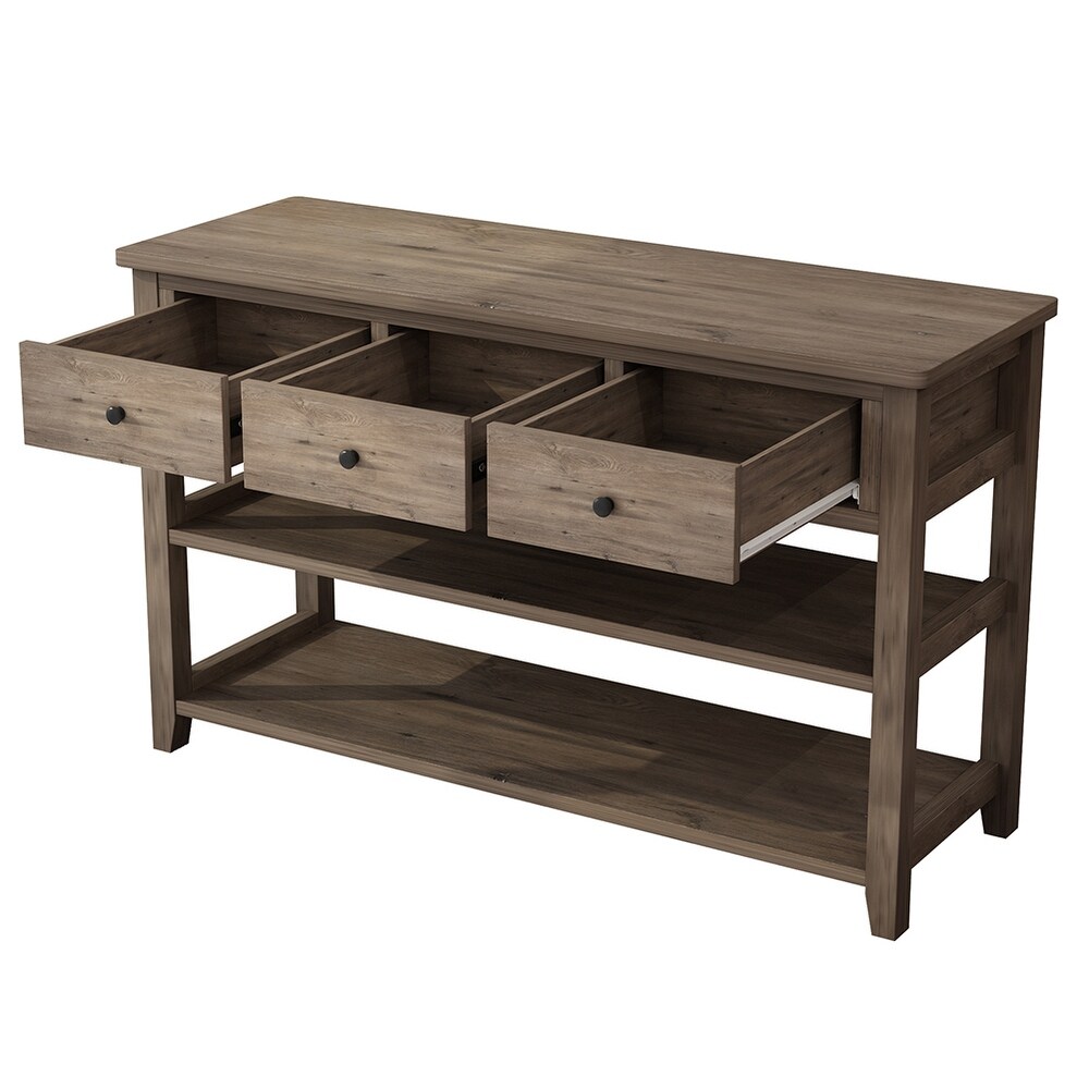 Wooden Console Table with 3 Drawers and 2 Open Storage Shelves