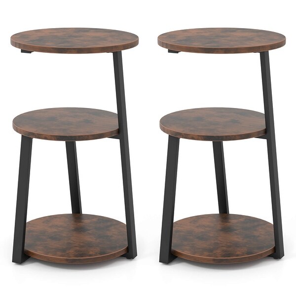 Costway 1/2 PCS 3Tier Round Side Table with Metal Frame and Adjustable