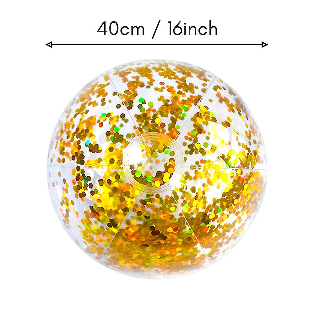 40cm/16inch Beach Ball Transparent Inflatable Swimming Pool Toy Ball With Beautiful Confetti Sequins For Summer Party Water Park Gold