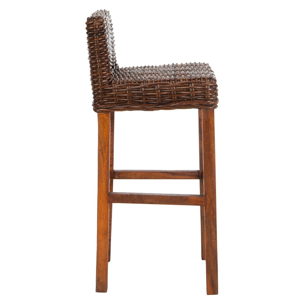 SAFAVIEH 30  Inch St. Thomas Indoor Wicker Brown Bar Stool   17.7\