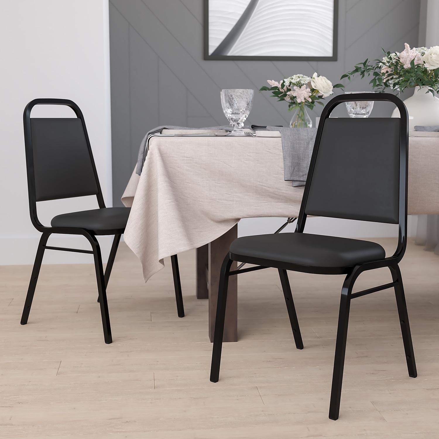 Flash Furniture 4 Pack HERCULES Series Trapezoidal Back Stacking Banquet Chair in Black Vinyl  Black Frame