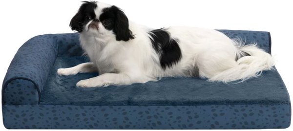 FurHaven Plush Fur and Almond Print Memory Foam Top Deluxe L-Chaise Sofa Cat and Dog Bed