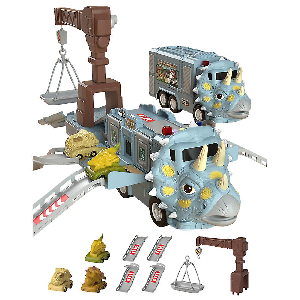 Dinosaur Engineering Vehicle Toy Set Deformation Dinosaur Toy With Sound And Light Diy Inertial Sliding Engineering Car Grey Triceratops Storage Car