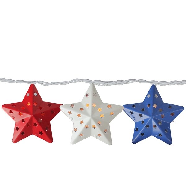 10 Red White Blue Metal Star 4th of July Patio Christmas Lights