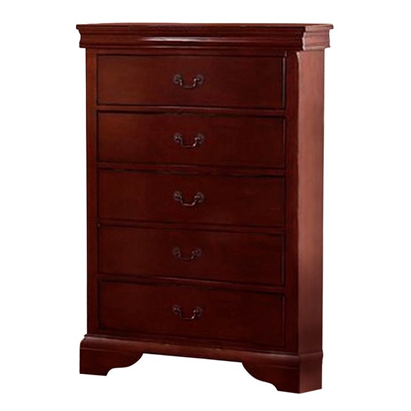 Traditional Style Wooden Chest with Five Drawers， Cherry Brown