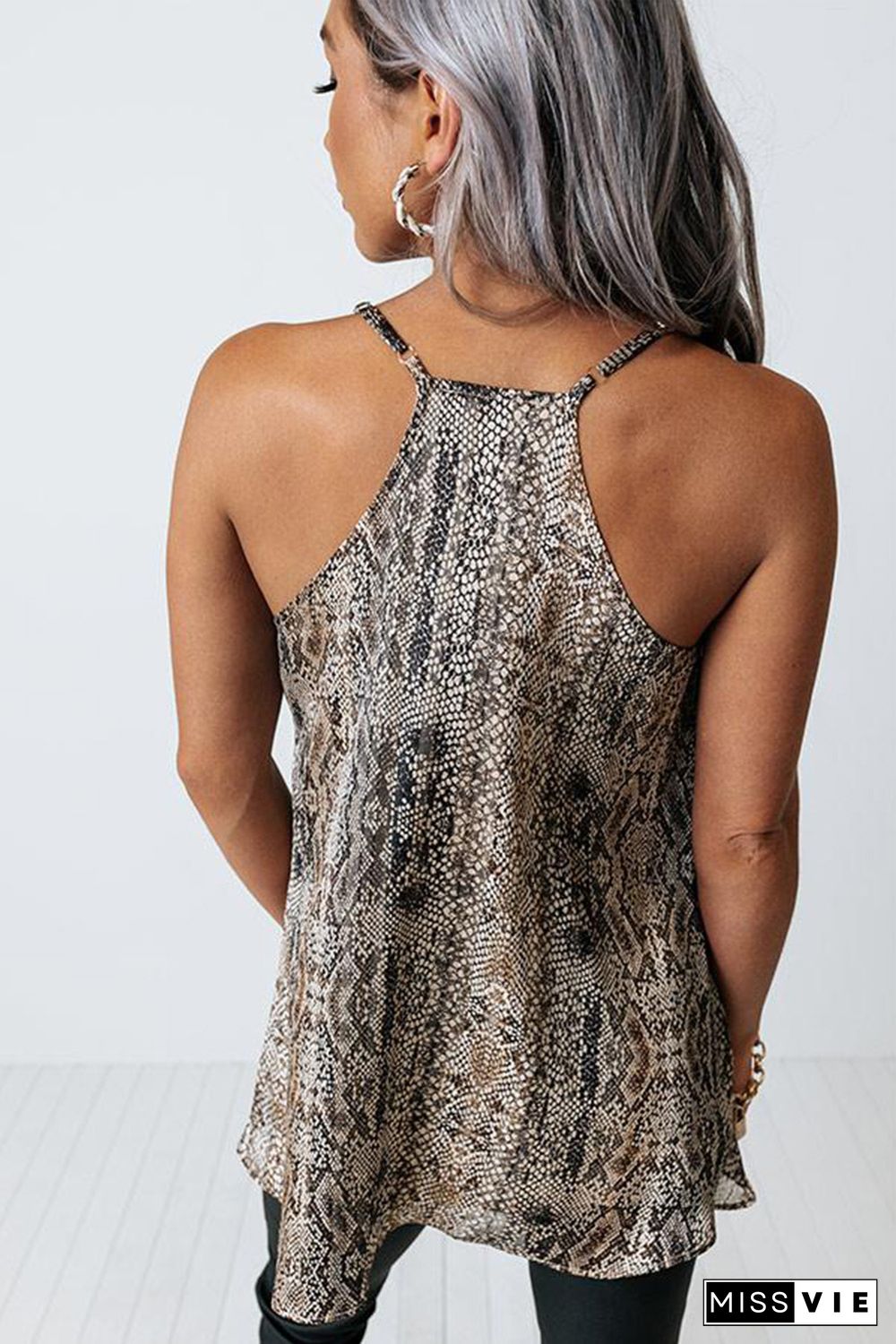 Snake Print V Neck Spaghetti Strap Tank Top