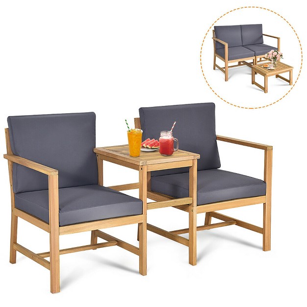 Costway 3 In 1 Patio Table Chairs Set Solid Wood Garden Furniture