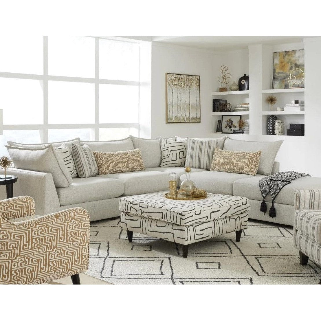 Flange 3-Pc Modular Sofa Oversized in Pewter or Natural 125