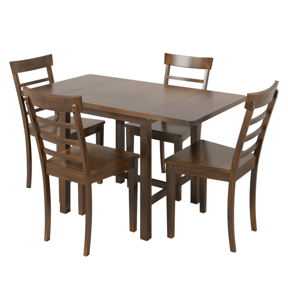 5 Pc Wood Square Drop Leaf Dining Set w/ 4 Chairs for Small Spaces