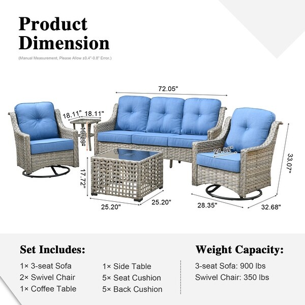 HOOOWOOO 5piece Patio Wicker Furniture Conversation Set with Swivel Chair and Coffee Table