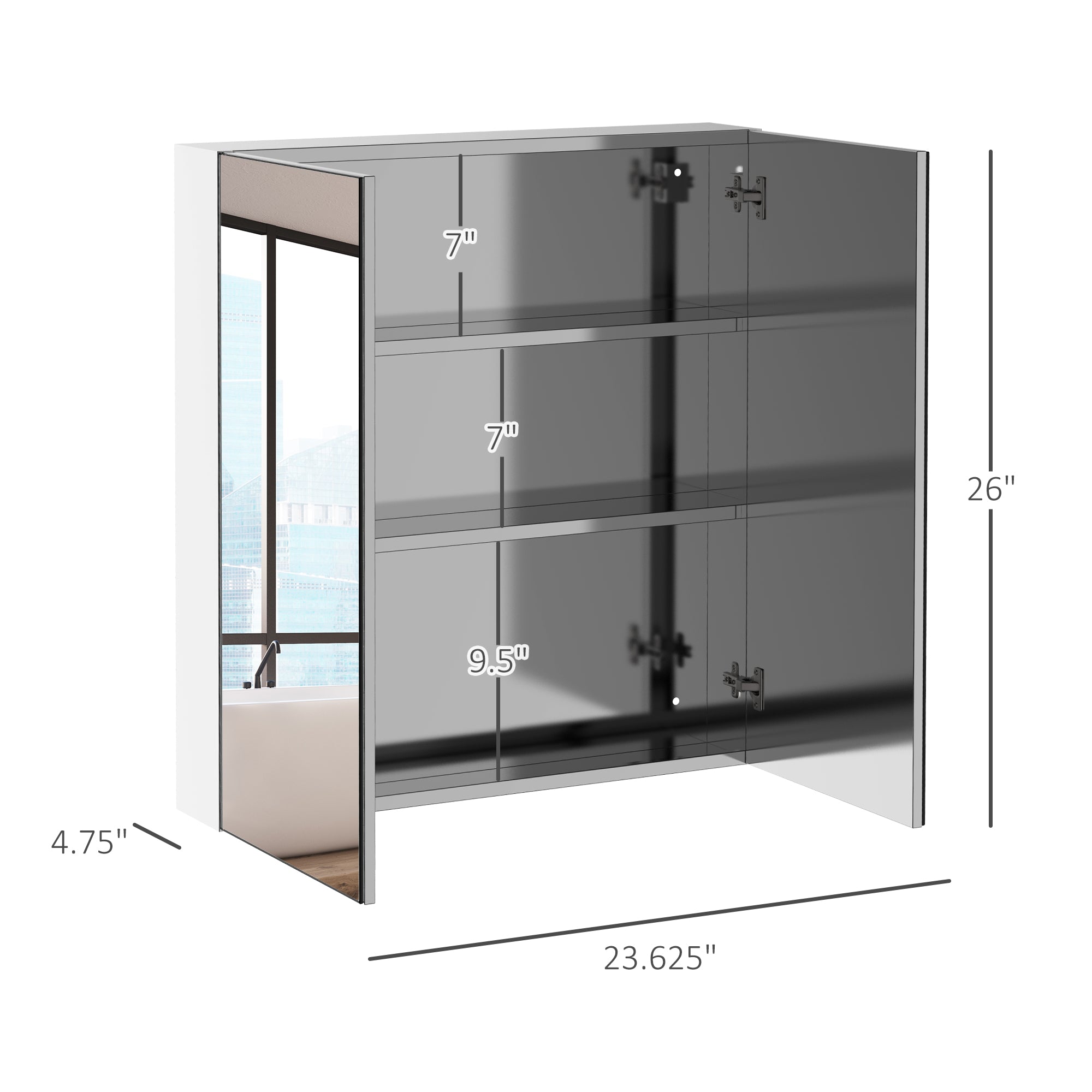 kleankin Bathroom Mirrored Cabinet, 24