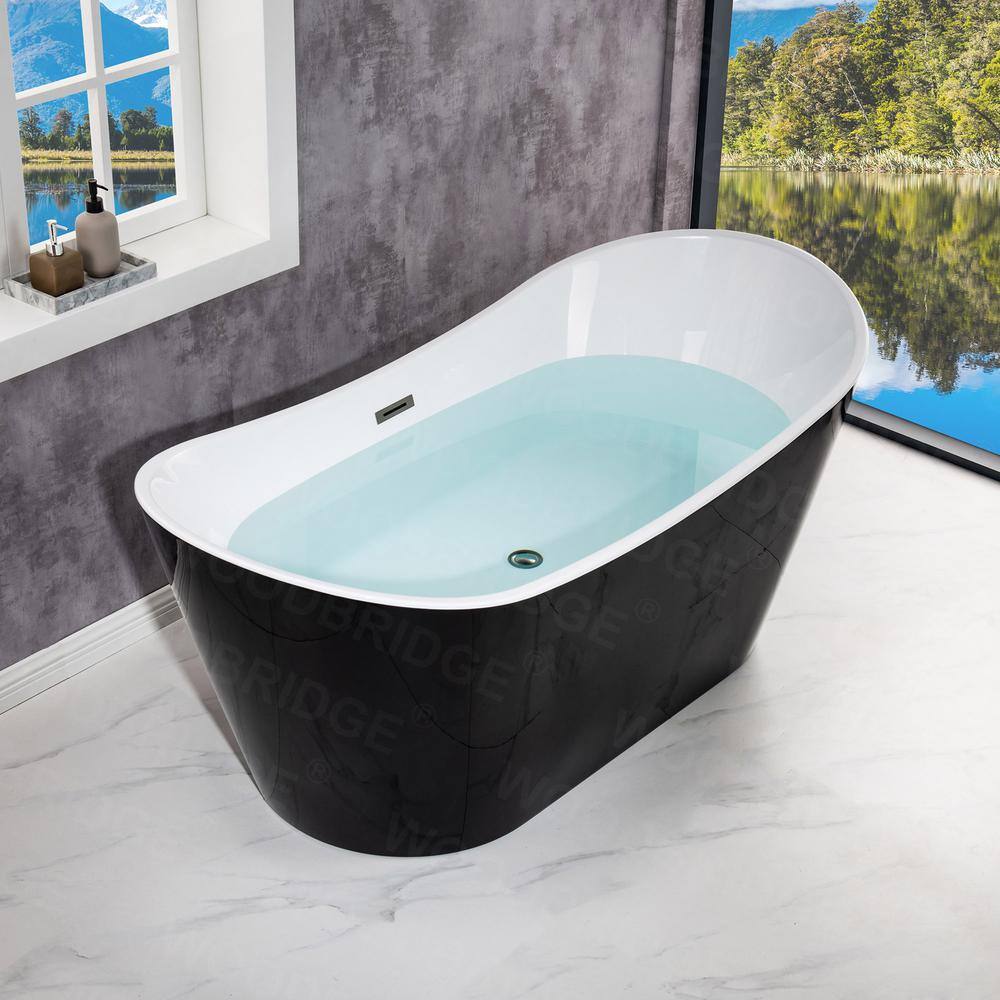 WOODBRIDGE Rolande 67 in. Acrylic FlatBottom Double Slipper Bathtub with Matte Black Overflow and Drain Included in Black HBT5597