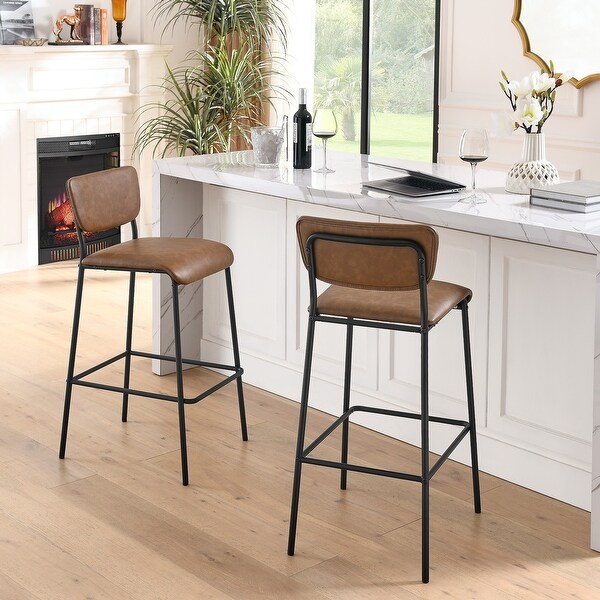 Pu Faux Leather Bar Stools Set of 2 Pub Barstools with Footrest