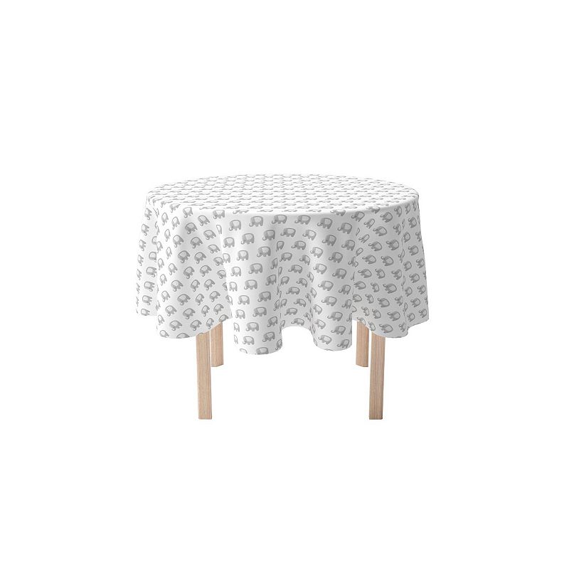 Round Tablecloth， 100% Cotton， 60 Round， Baby Elephant Repeat