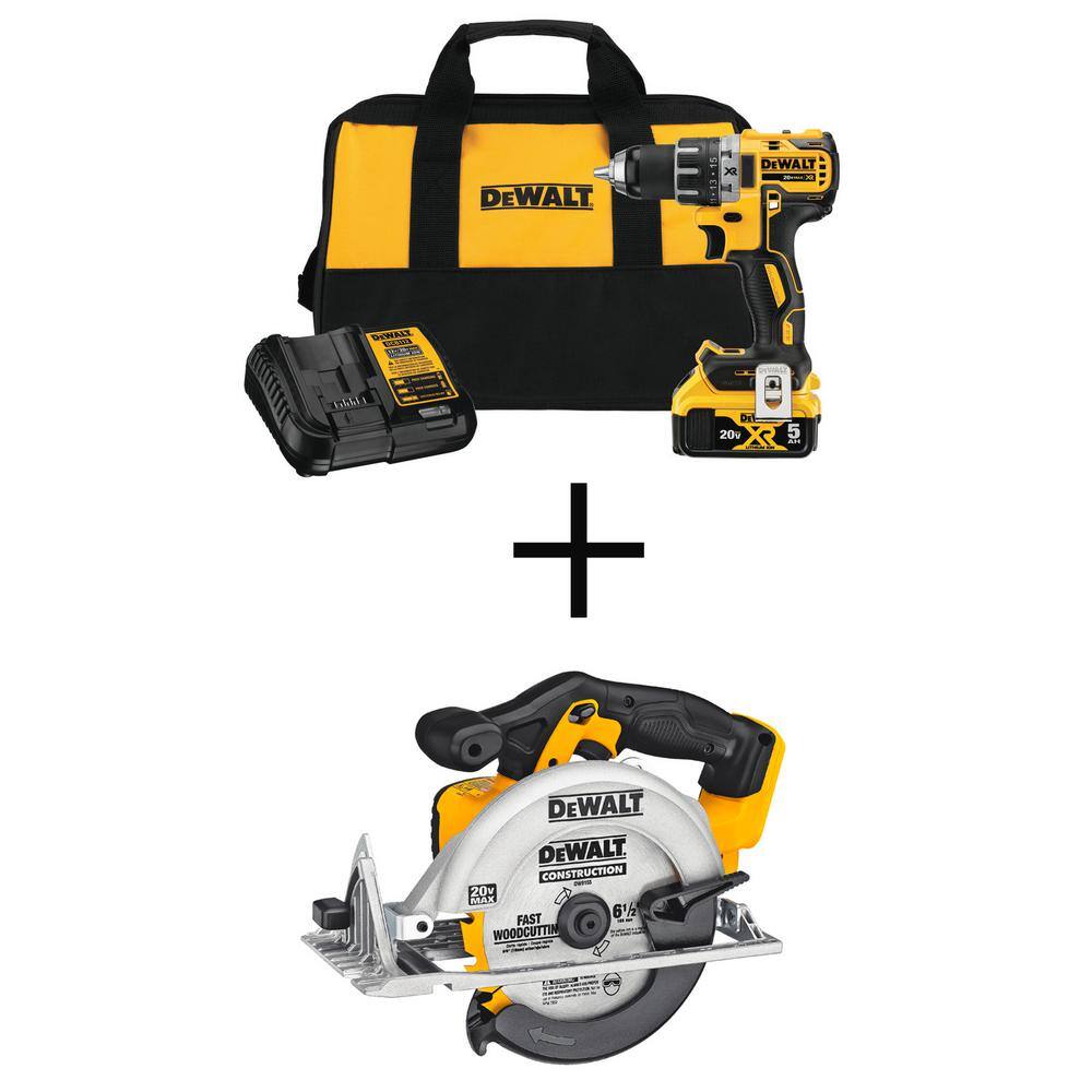 DW 20V MAX XR Cordless Brushless 12 in. DrillDriver 6-12 in. Circular Saw (1) 20V 5.0Ah Battery and Charger DCD791P1W391