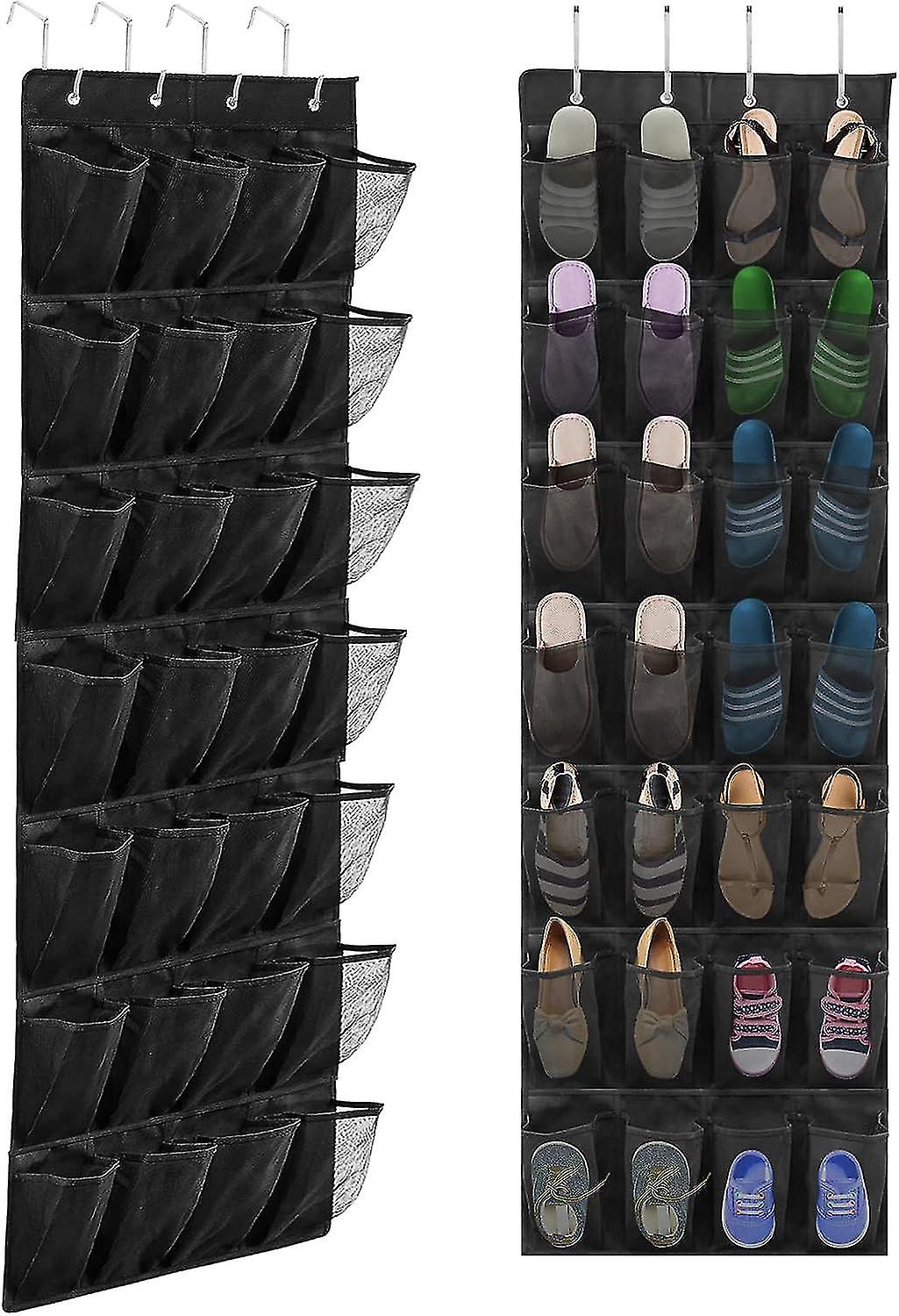 Wall Mounted Shoe Storage Bag， Hanging Shoe Rack， Large Mesh Pocket And Metal Hook (black)