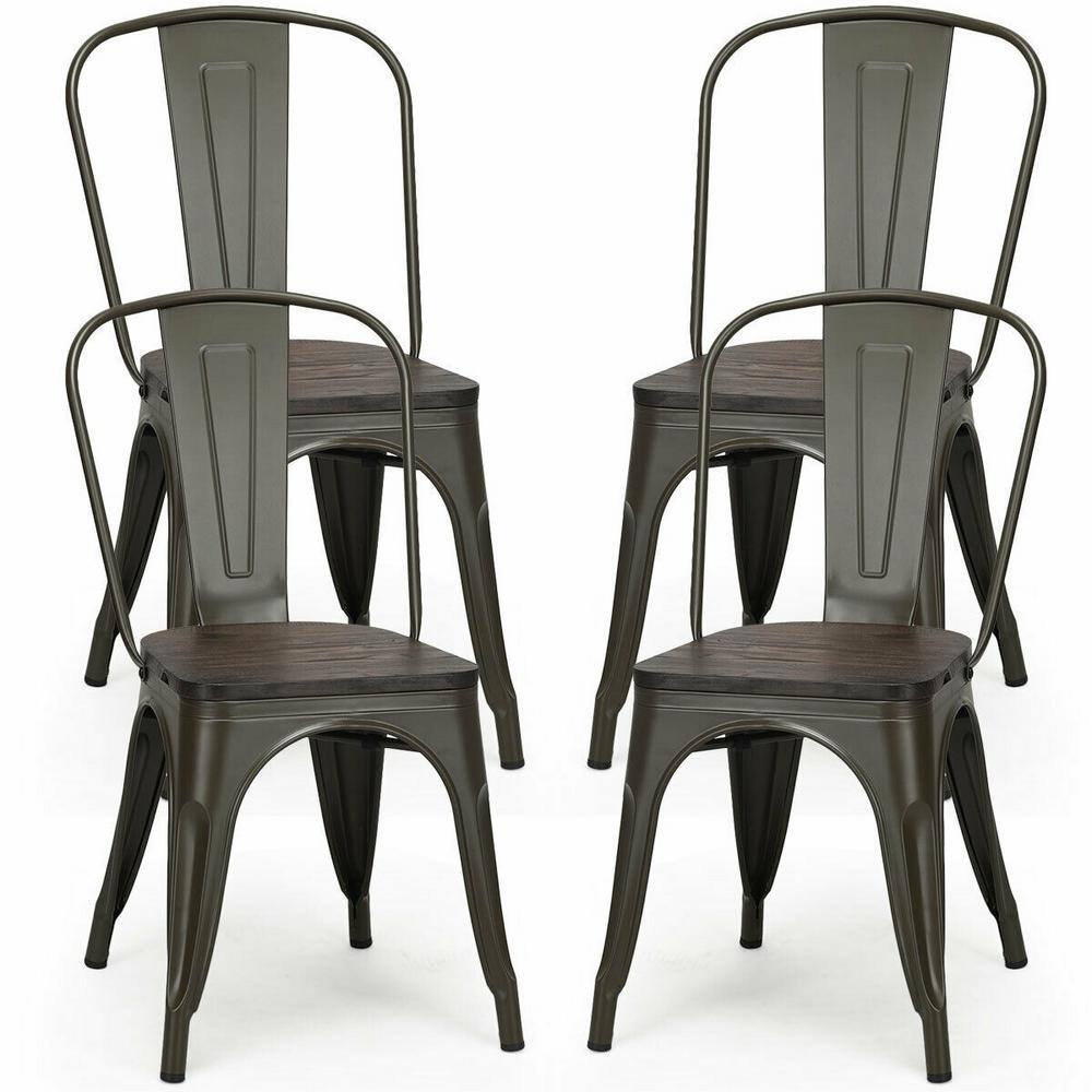 Boyel Living Bronze 17.5 inch Height Metal Dining Chair Stackable with Wood Cushion(Set of 4) HYSN-60716GU