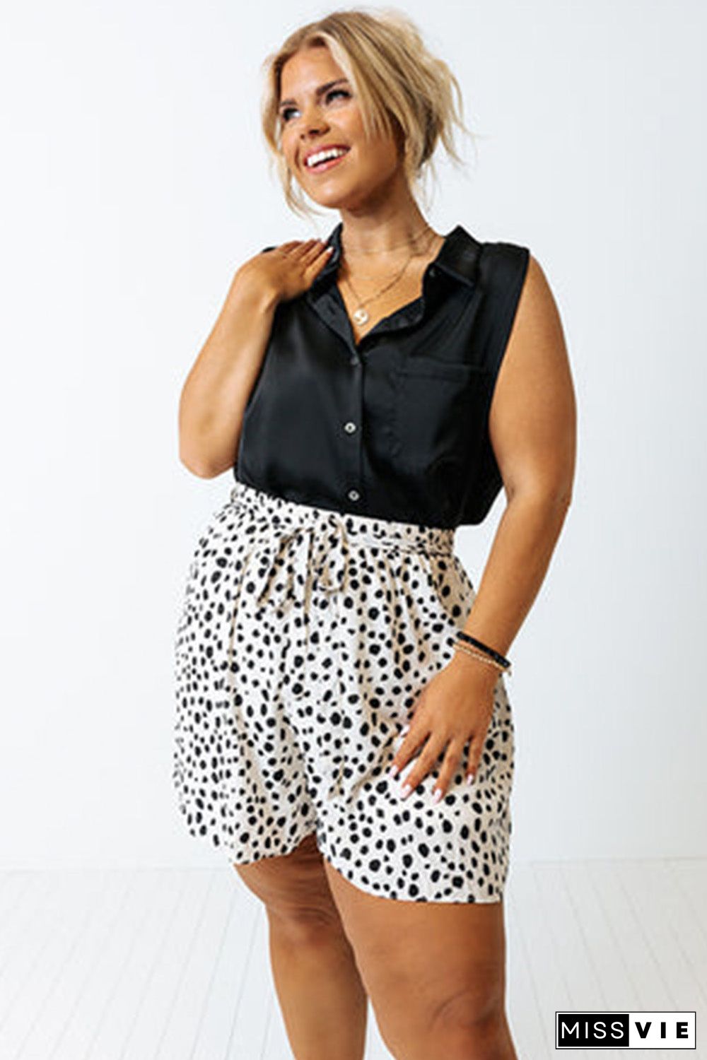 White Plus Size Dalmatian Print High Waist Shorts