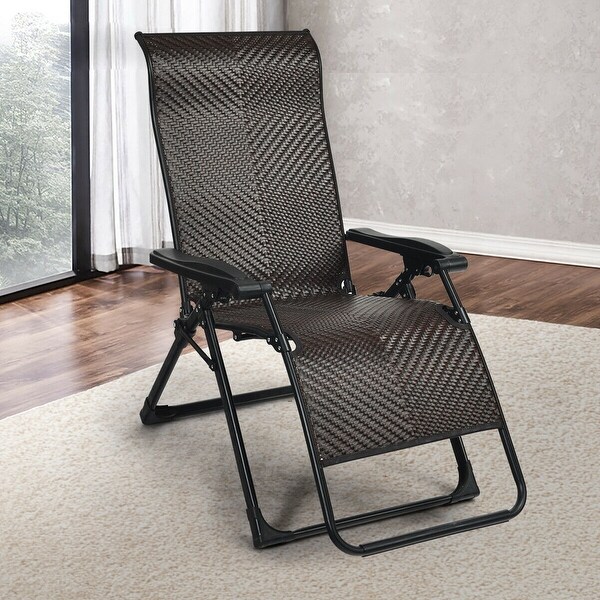 Gymax Patio Rattan Zero Gravity Lounge Chair Folding Recliner