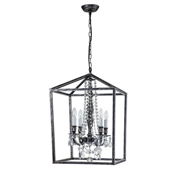 Alena 4-Light Crystal Foyer Lantern Chandelier Antique Black - 24