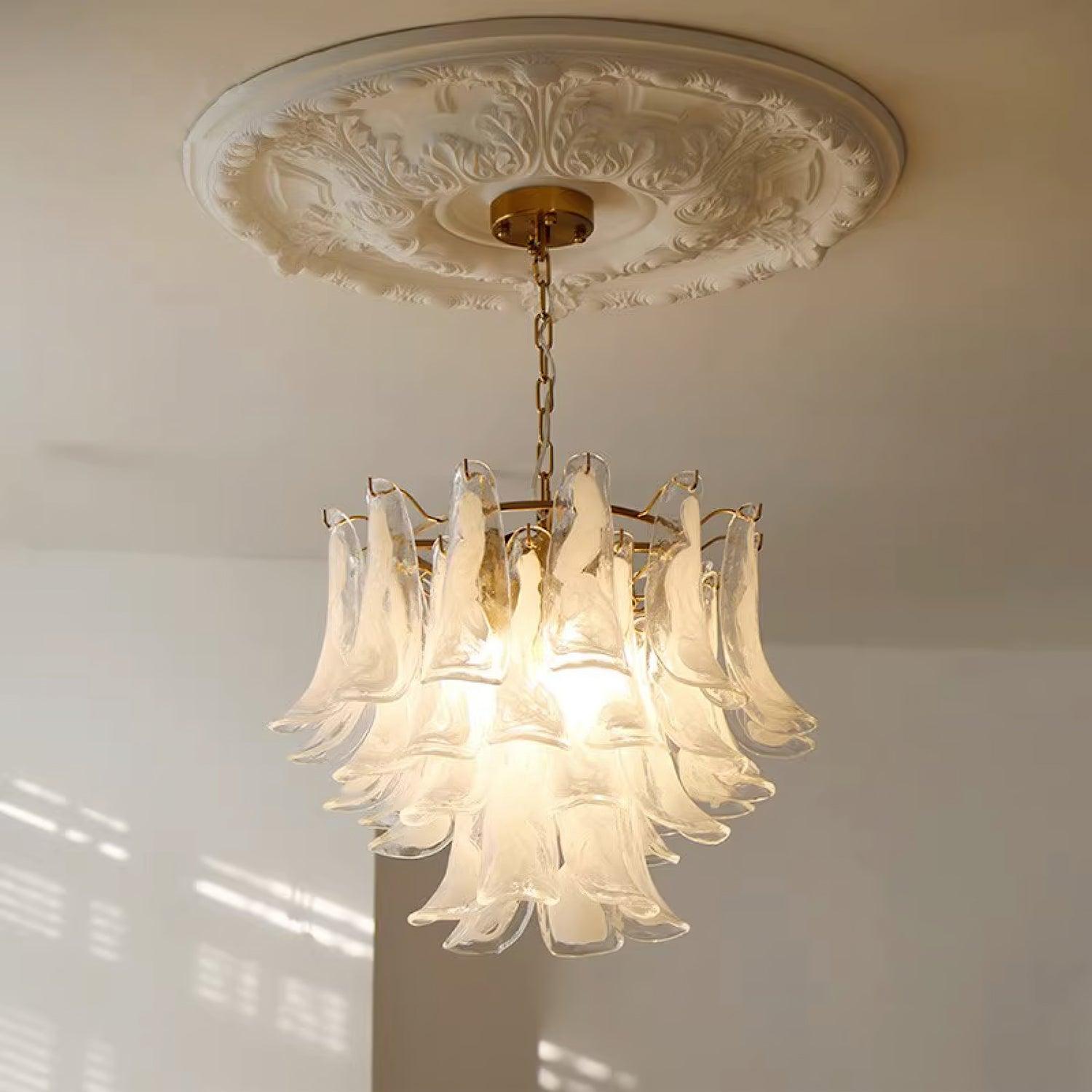 Glass Leaf Cascade Chandelier