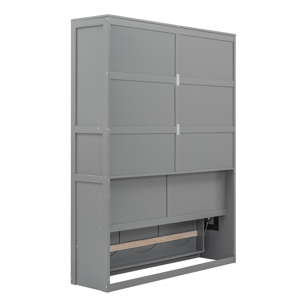 Apartment Murphy Bed Queen Size Cabinet Wall Bed with Shelves Dual Piston Metal Folding Mechanism Designed Murphy Bed  Grey