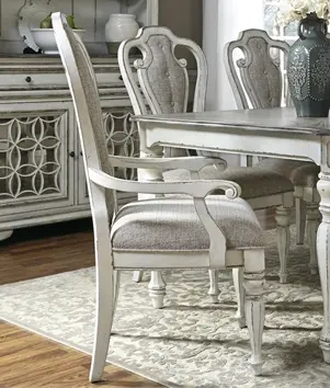 Magnolia Manor Antique White Upholstered Dining Arm Chair