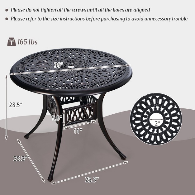 Outdoor Dining Table Round Cast Aluminum Patio Dining Table With Umbrella Hole And Adjustable Non slip Foot Pads