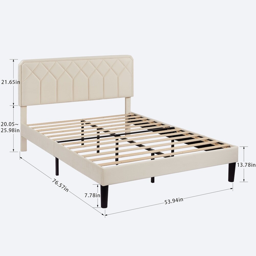 Upholstered Platform Bed Frame with Modern Adjustable Headboard  No Box Spring Needed