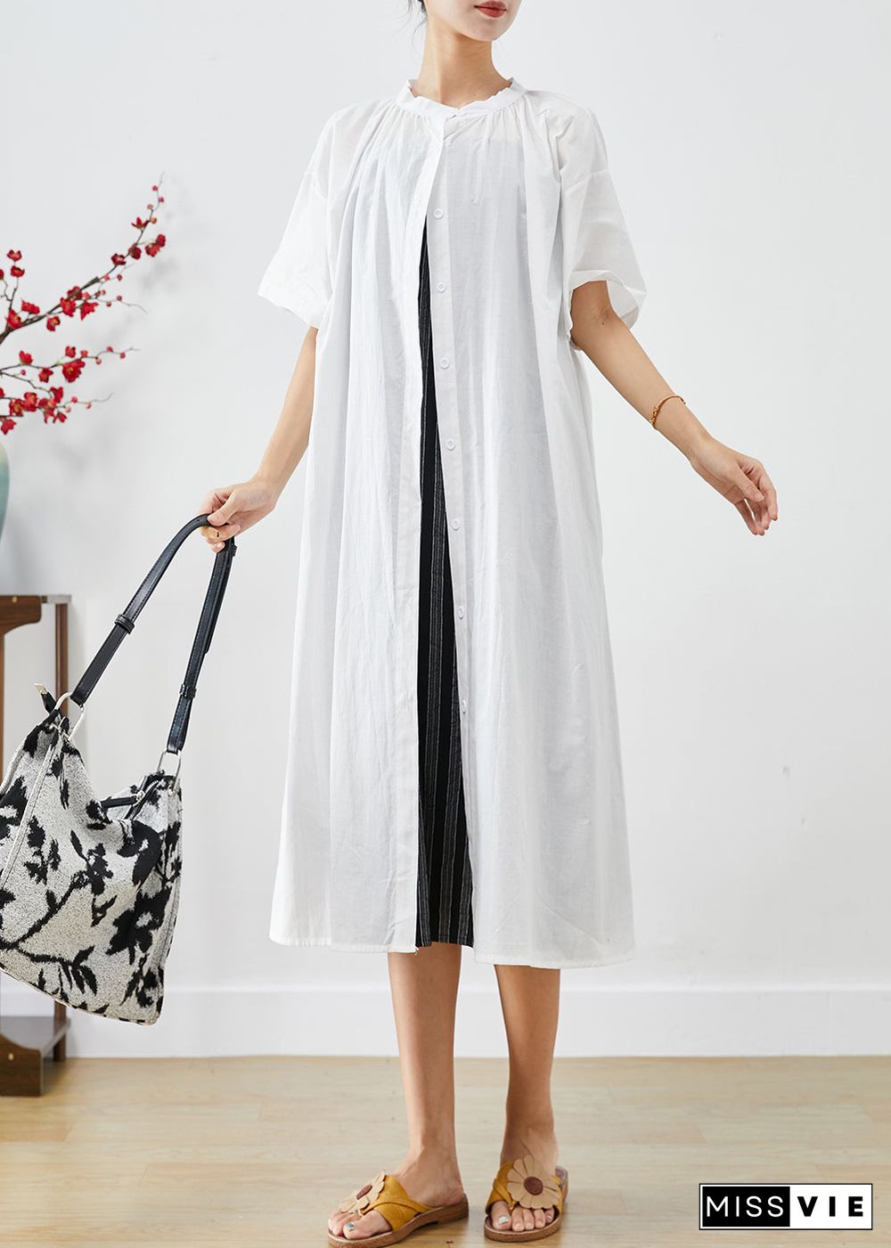 Vintage White Oversized Cotton Cardigan And Dress Two Piece Set Summer