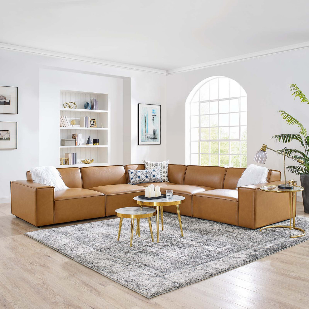 Sectional Sofa Set  Faux Vegan Leather  Tan  Modern  Living Lounge Hospitality   Contemporary   Sectional Sofas   by House Bound  Houzz