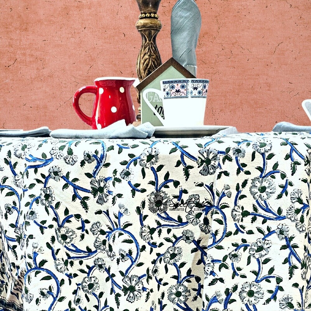 Block Printed Cotton Floral Tablecloth Collection