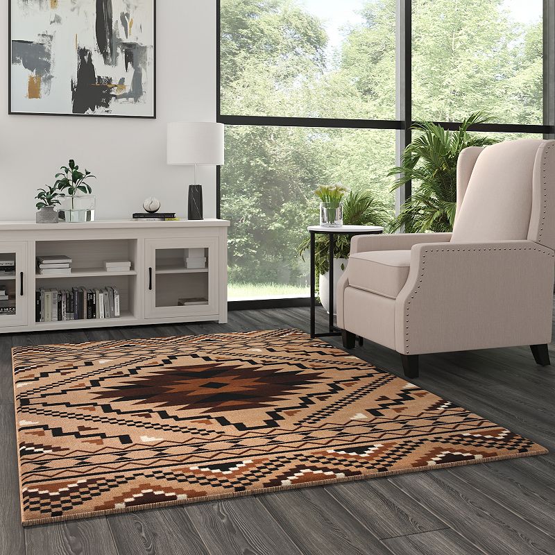 Masada Rugs Winslow Collection 5'x7' Southwestern Print Accent Rug in Brown， Beige and Black with Cotton Backing