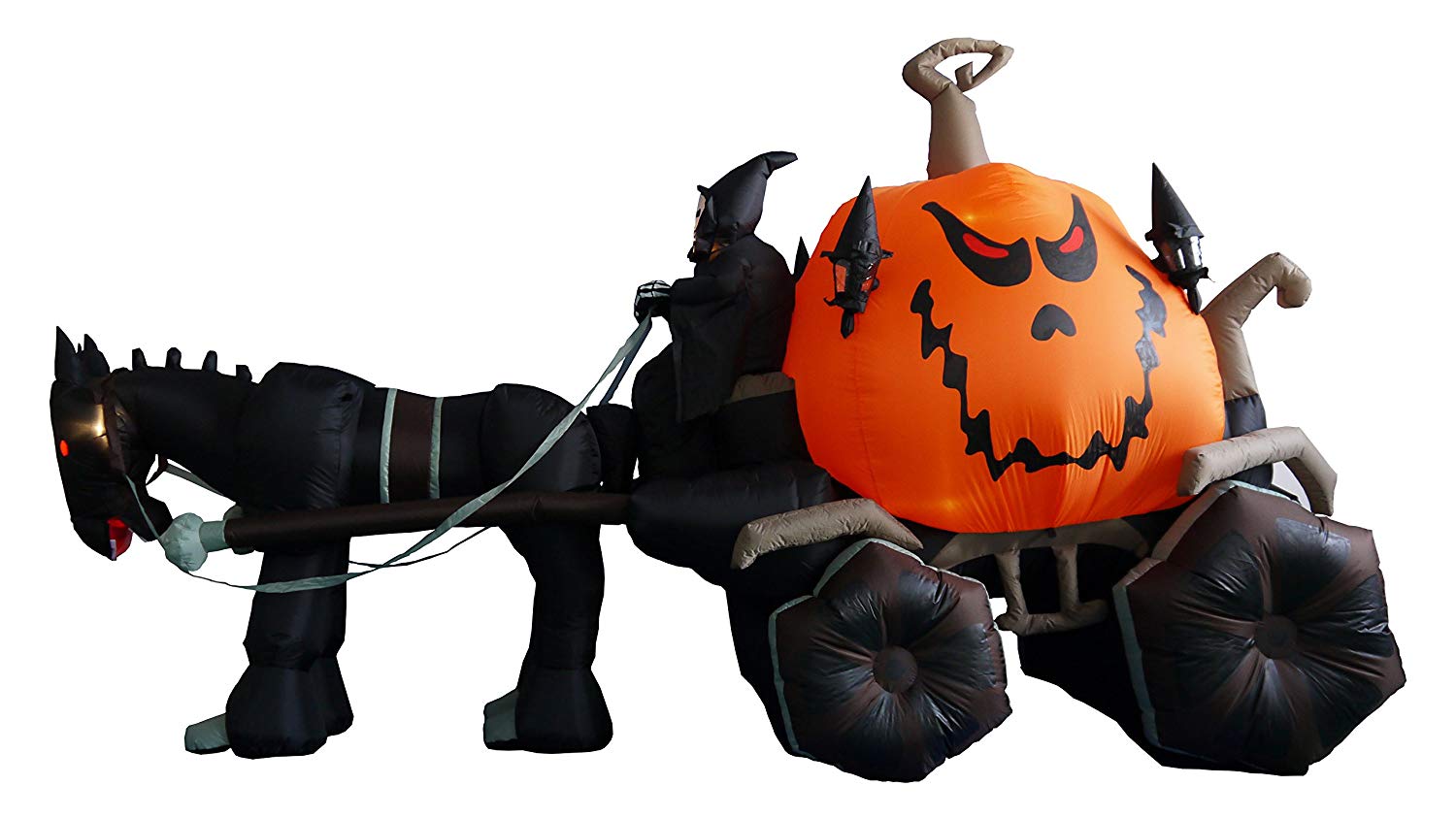 11.5 Foot Long Inflatable Grim Reaper Driving Pumpkin Carriage