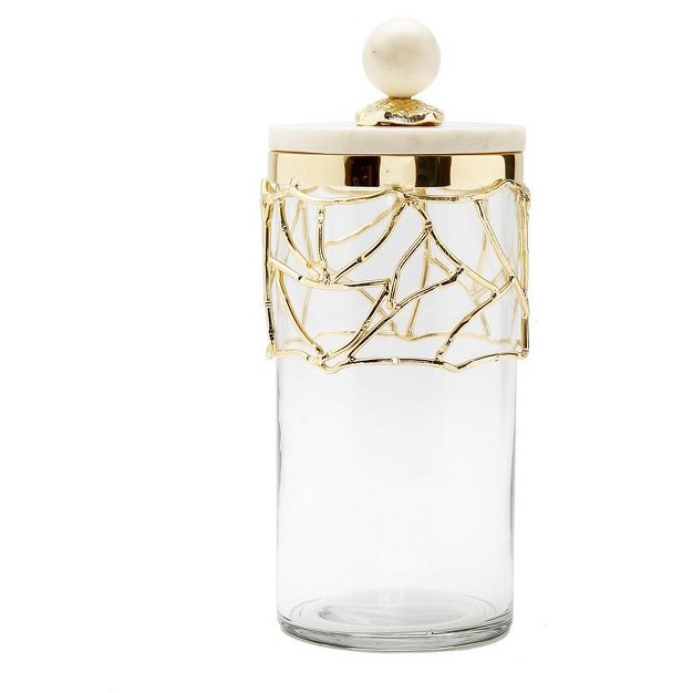 Classic Touch Glass Canister With Gold Mesh Design