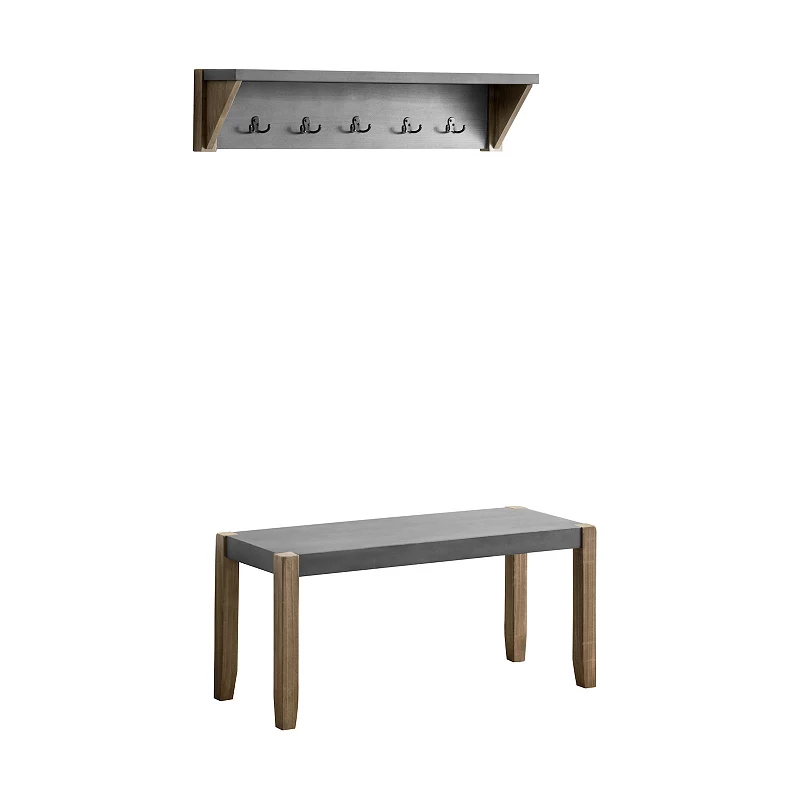 Alaterre Furniture Newport Faux Concrete Bench and Shelf Coat Rack 2-piece Set