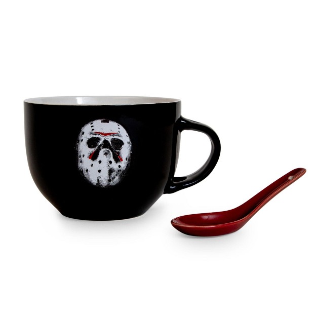 Silver Buffalo Friday The 13th Jason Voorhees Ceramic Soup Mug With Spoon Holds 24 Ounces