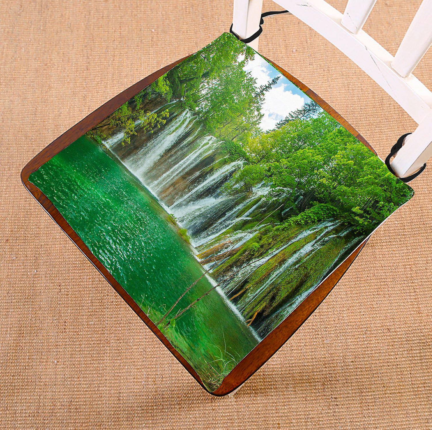 Nature Scenery Chair Pad， Beautiful Waterfall In Plitvice Lakes National Park In Croatia Seat Cushion Chair Cushion Floor Cushion 45x45 Cm