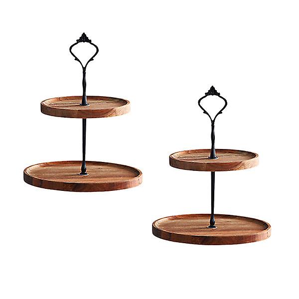 20Cm 2 Tier Brown Round Wooden Acacia Board