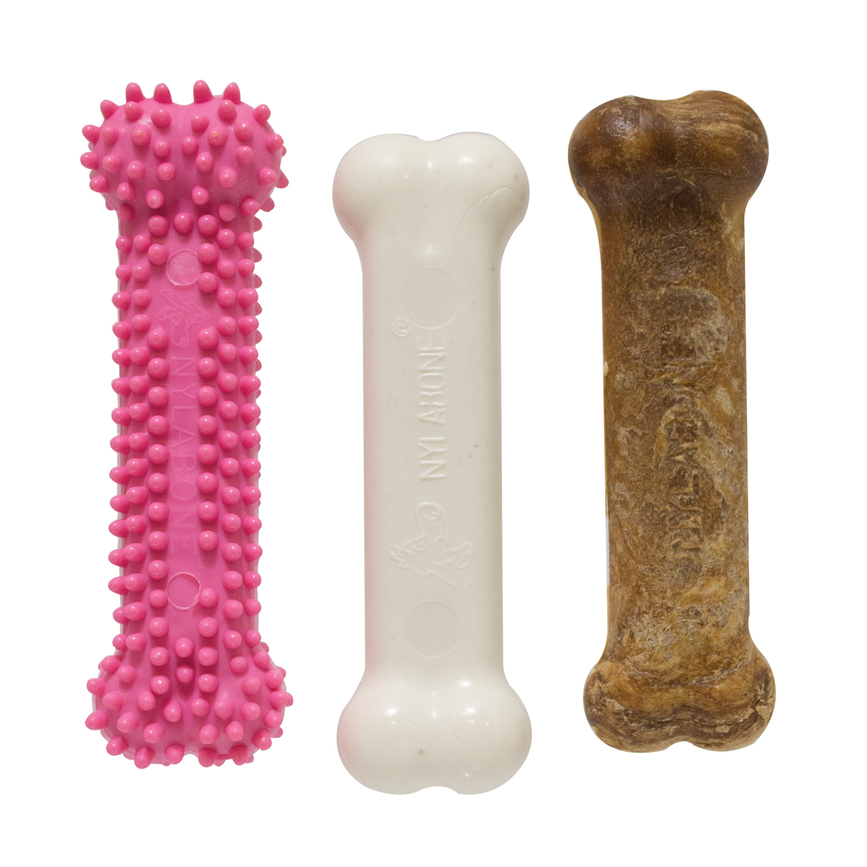 Nylabone Puppy Chew Variety Toy and Treat Triple Pack Pink Small/Regular (3 Count)