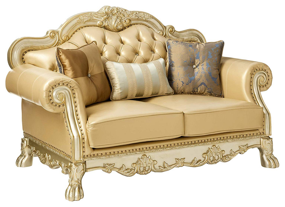 Acme Dresden Loveseat With 3 Pillows  Gold Patina   Victorian   Loveseats   by Emma Mason  Houzz