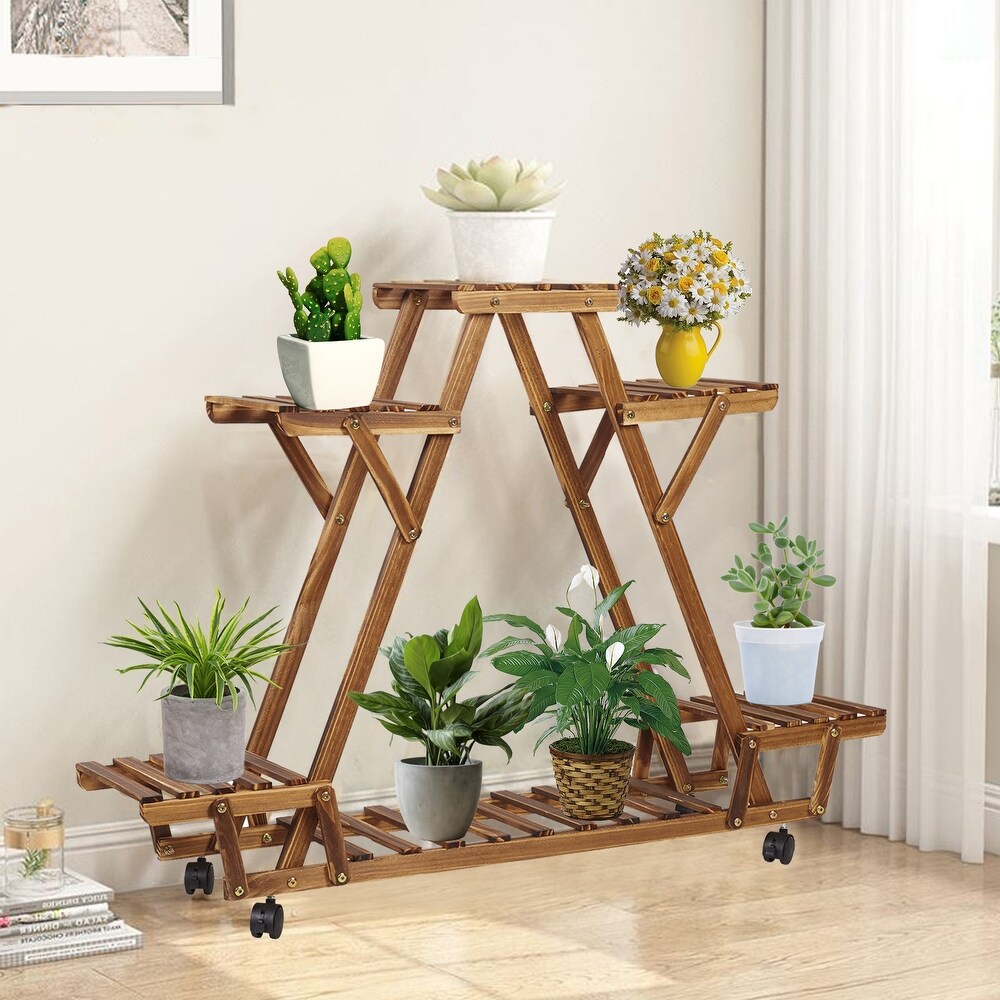 Rectangular Multi Tiered Plant Stand Rolling Flower Pot Rack   35.8x9.9x31.9in