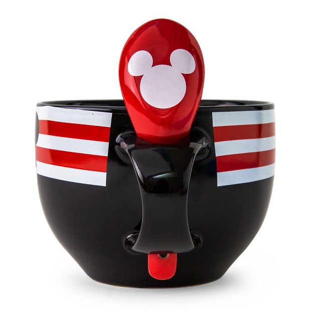 Silver Buffalo Disney Mickey Mouse Red striped Ceramic Soup Mug With Spoon Holds 24 Ounces