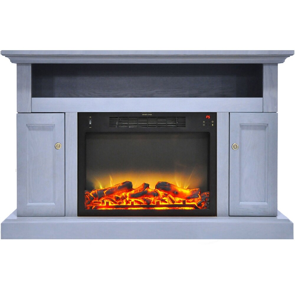 Hanover Kingsford Electric Fireplace with an Enhanced Log Display and 47 In. Entertainment Stand in Slate Blue   47 Inch