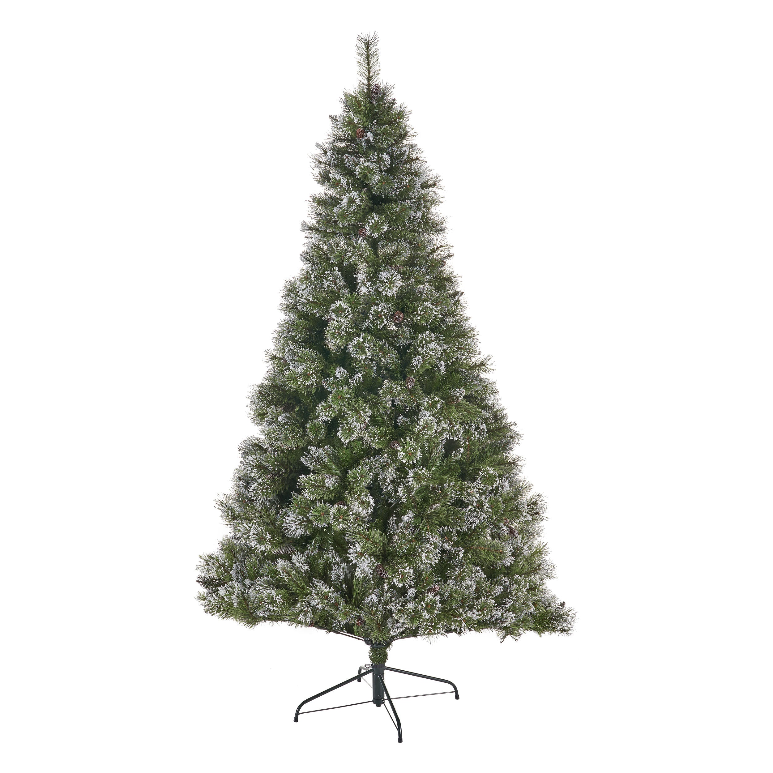 9-foot Mixed Spruce Hinged Artificial Christmas Tree with Snow and Glitter Branches and Frosted Pinecones