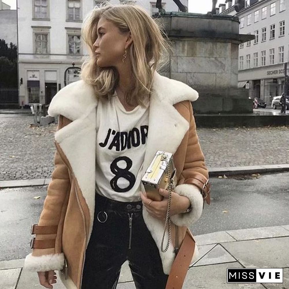 Faux Fur Lined Leather Shearling Moto Jacket