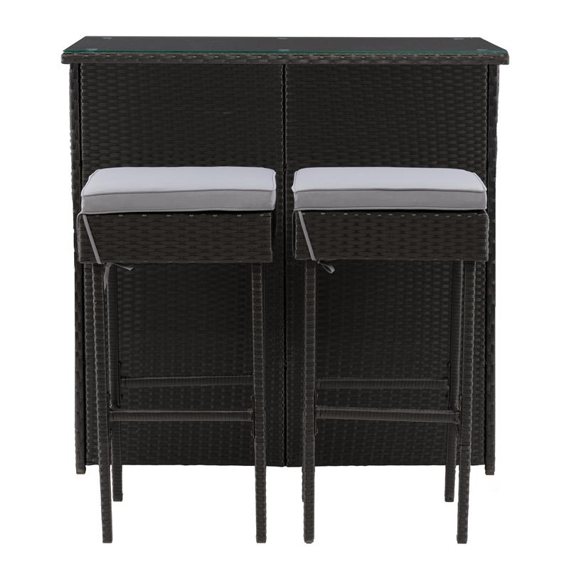 CorLiving Parksville Patio 3pc Bar Set - Black with Ash Gray Fabric Cushions