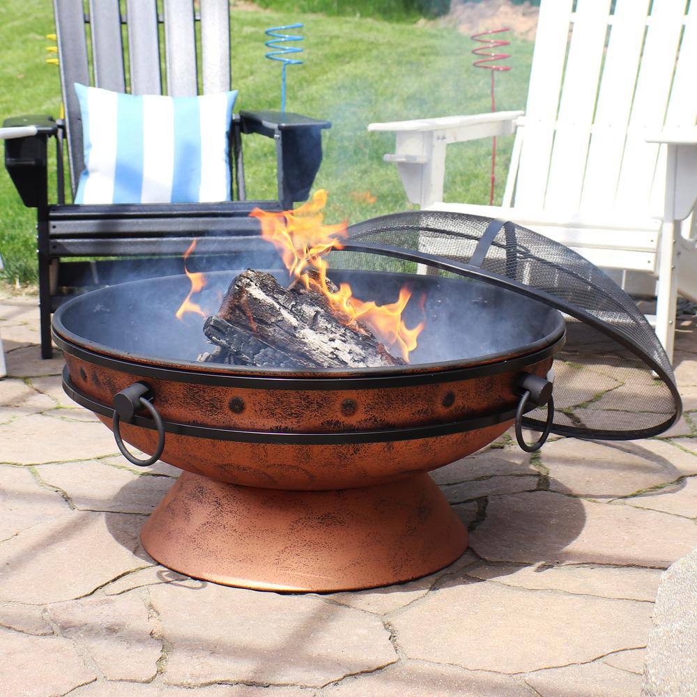 Sunnydaze Decor 30 in. Copper Royal Cauldron Fire Pit with Handles and Spark Screen NB-FFP30-Copper