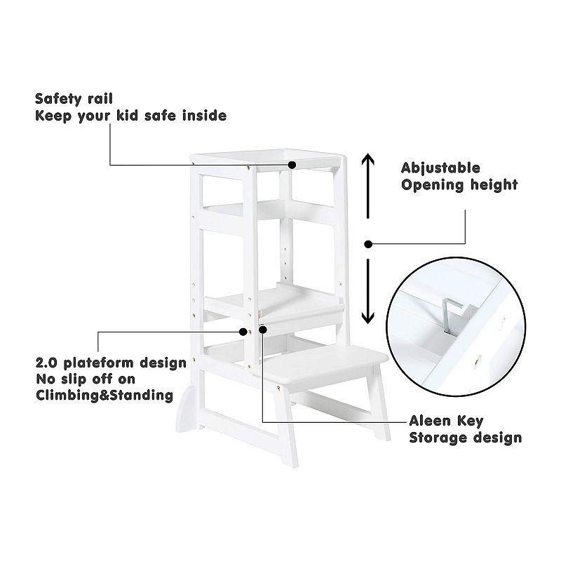 SDADI LT05W Mother's Helper Adjustable Height Kids Kitchen Step Stool， White